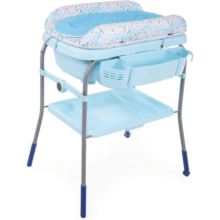 Chicco Cuddle und Bubble Ergonomische Baby-Wickelwanne mit Matratze und weicher Wickelauflage, höhenverstellbar, kompakt schließbar, max. 11 kg, Blau – Bild 1