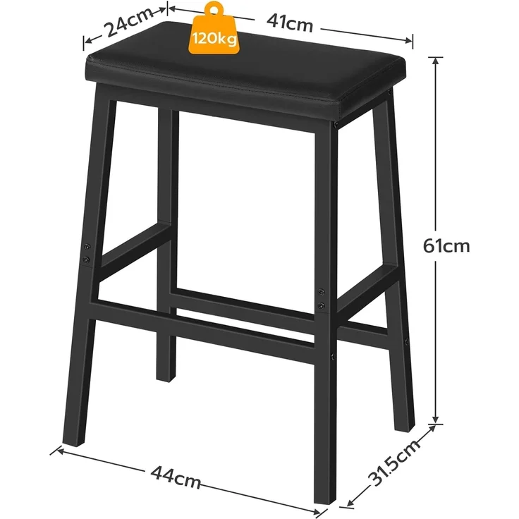 HOOBRO 2er Set Barhocker, Hocker gepolstert, Barstuhl für die Küche, Barhocker Ohne Lehne, 61 cm hoch, für Hausbar, Esszimmer, einfacher Aufbau, Schwarz EBB01MD01 – Bild 3