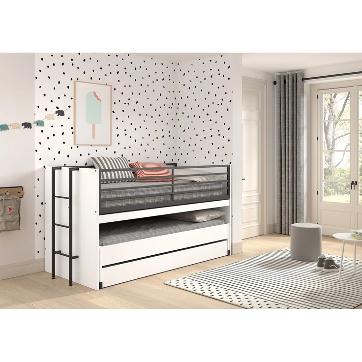 Halbhohes Bett SAM 90 x 200 cm Eiche Melamin Dekor Weiß Schwarz – Bild 2