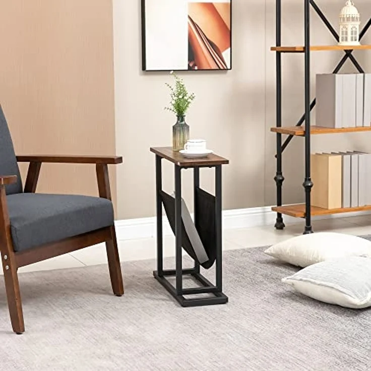 HOMCOM Beistelltisch Sofatisch mit Stahlrahmen (Kaffeetisch, 1-St, Couchtisch), Dunkelbraun+Schwarz, 49 x 19 x 55 cm – Bild 7