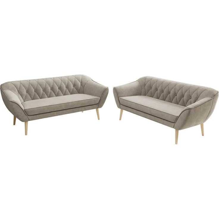 Wohnzimmerset Möbelset PIRS 3-3, Armlehnen, Wellenfederung, Buche Füße, Dreisitzer Sofa, Polstermöbel Set - Beige Stukture – Bild 8