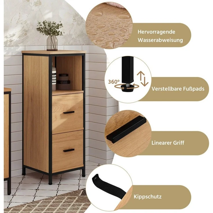 EUGAD Badkommode (1 St), Badezimmerschrank, Badschrank schmal, multifunktional – Bild 3