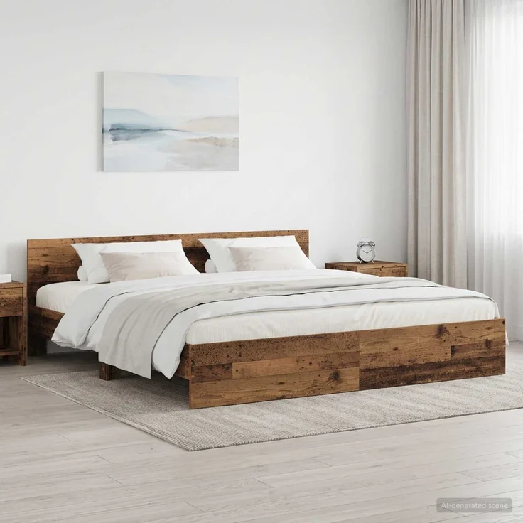 vidaXL Bettgestell mit Kopfteil Altholz 200 x 200 cm Holzwerkstoff 3445768 – Bild 1