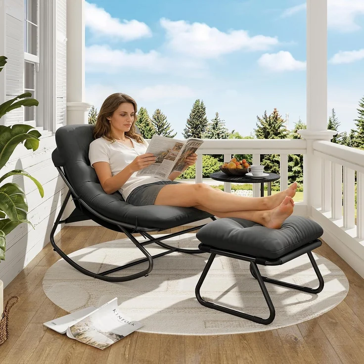 Aoxun Schaukelstuhl mit Hocker für Erwachsene, Ergonomischer Relaxsessel, 77.5x100x71.5 cm, Maximale Belastung von 160kg, Schwarzgrau – Bild 6