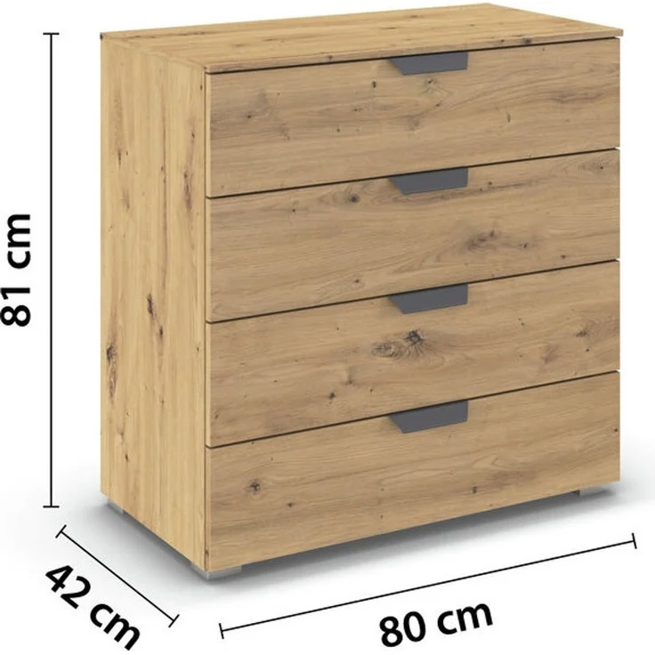 rauch Aditio Box, Kommode, 4 Schubladen, mit Softclose-Funktion, Farbe Eiche Artisan, BxHxT 80x81x42cm – Bild 4