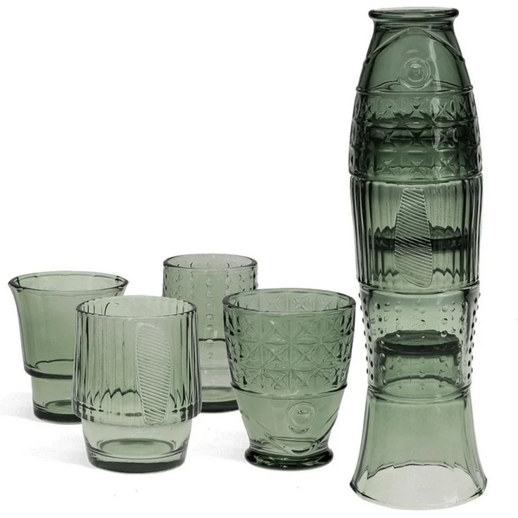 Rex London Glas Kreatives Gläserset Fisch 4-teilig stapelbar, grüne Trinkgläser – Bild 2