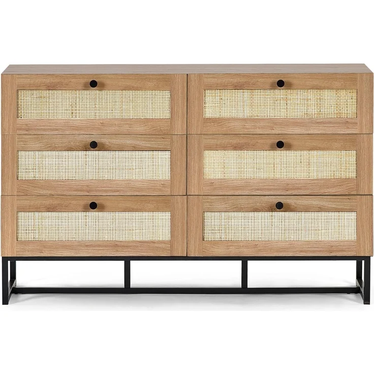 Julian Bowen Padstow Kommode mit 6 Schubladen, Eiche, Melamin mit Rattanfront und Metallsockel, Oak, 6 drawer – Bild 2