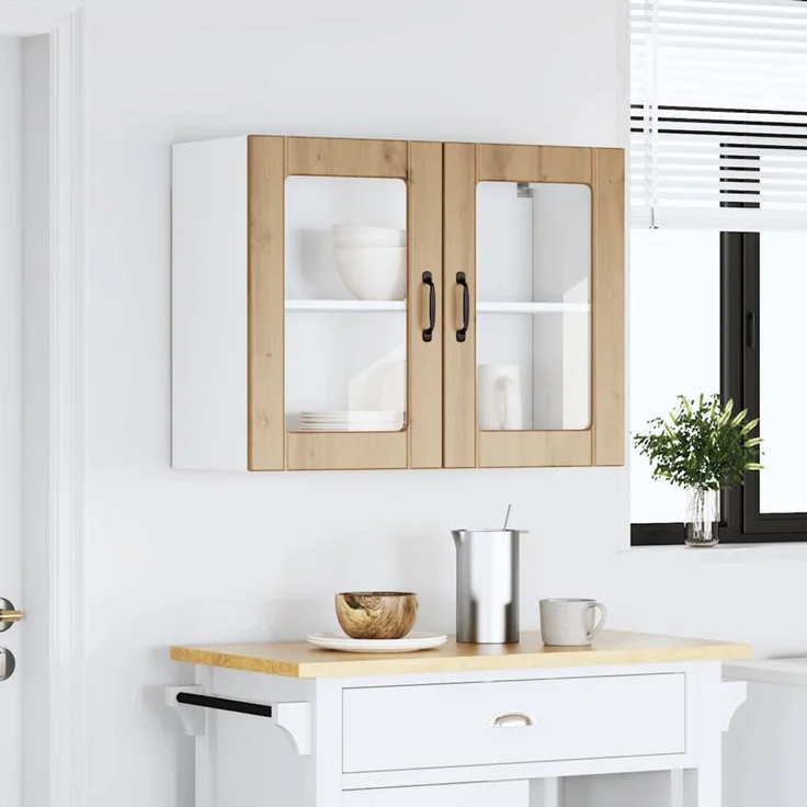 vidaXL Küchen-Hängeschrank mit Glastür Artisan-Eiche Holzwerkstoff 853856 – Bild 3