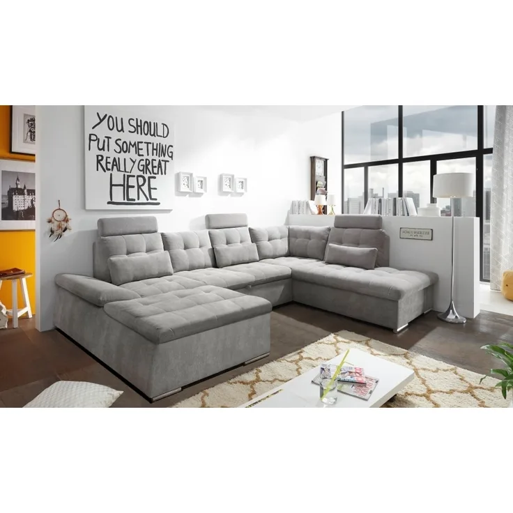Couch NALO Sofa Schlafcouch Wohnlandschaft Bettsofa schlamm grau U-Form rechts