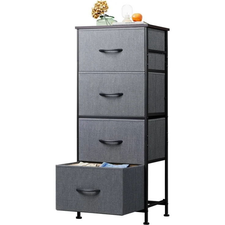 WLIVE Kommode Kommodenschrank, Sideboard mit 4 Schubladen, 40×30×98 cm, Metallrahmen, verstellbare Füße für Schlafzimmer/Flur – Bild 5
