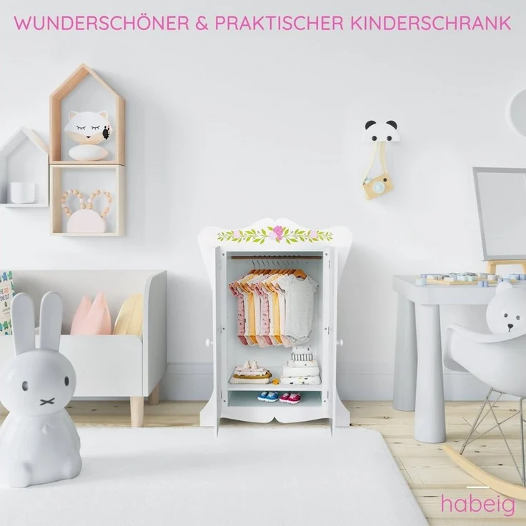 habeig Kleiderschrank Kinderschrank Kleiderschrank 70cm Wandschrank weiß Puppenschrank #355 – Bild 2