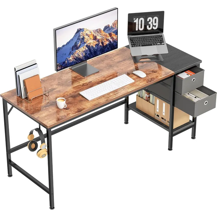 Pc Tisch, Computertisch mit 2 Schubladen, Schreibtisch Bürotisch Schreibtisch Holz, Arbeitstisch Büromöbel fürs Büro, Wohnzimmer, 140 x 75 x 60 cm