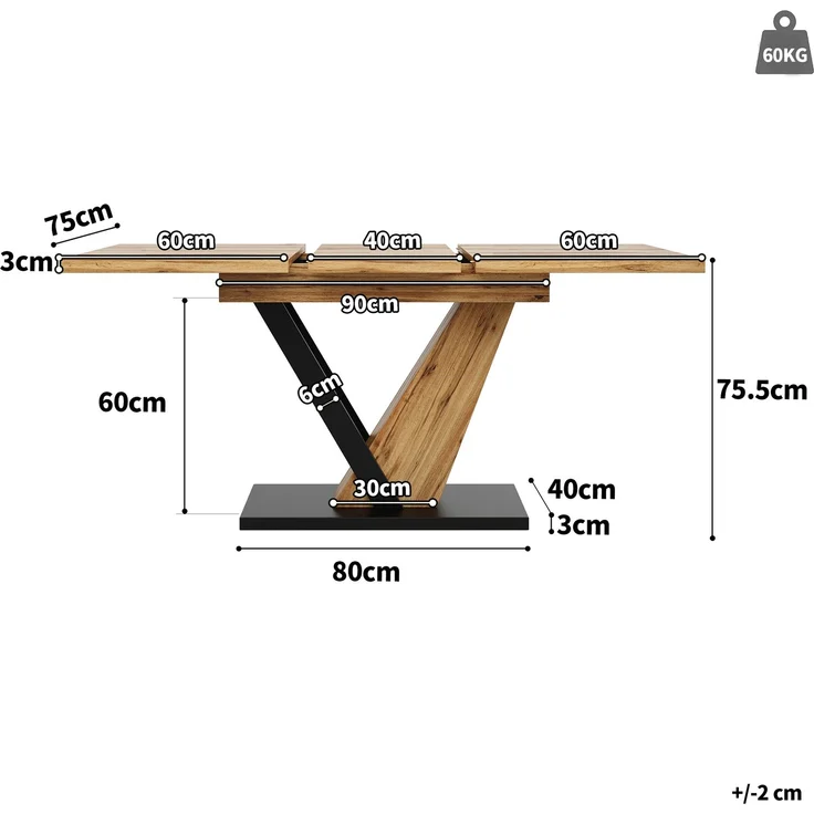 ausziehbarer Esstisch mit Holzmaserung MDF-Platte & Metallgestell, 120–160 cm Teleskop-Küchentisch mit Feststellschiene für Küche und Wohnzimmer – Bild 4
