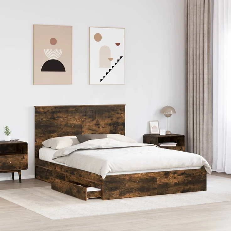 vidaXL Aufbewahrungsbett Geräucherte Eiche 135 x 190 cm Holzwerkstoff 3411219 – Bild 2