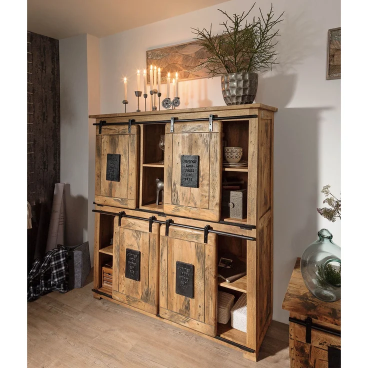 Highboard Mango 150x45x160 natur lackiert RAILWAY #125 – Bild 2