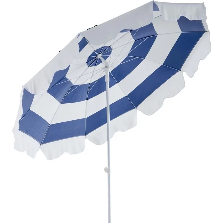 Sonnenschirm Follina von Brafab aus Metall und Polyester, modern und neigbar, blau weiß, Ø 240 cm