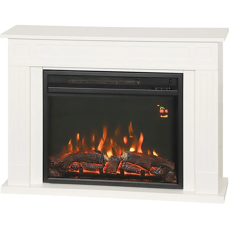 JARDJ Elektrischer Kamin mit 5 Flammenstufen, Fernbedienung und Timer, 98 x 23,5 x 69,5 cm, Schwarz und Weiß – Bild 2
