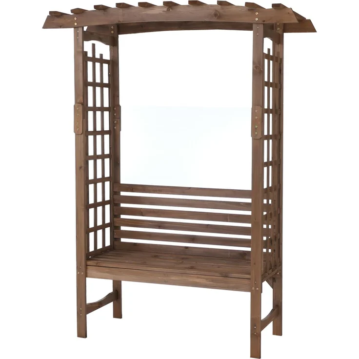 Rosenbogen mit Sitzbank HWC-Q21, Gartenbogen Rankhilfe Bank Gartenbank Holz FSC®-zertifiziert 201x160x60 ~ dunkelbraun – Bild 7