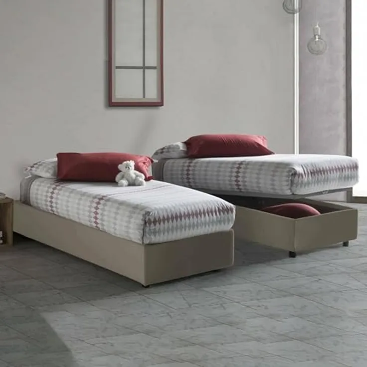 Talamo Italia - Einzelbett Caterina, Bettkasten mit Stoffbezug, 100 % Made in Italy, Öffnung vorne, geeignet für Matratzen 80x200 cm, Taupe