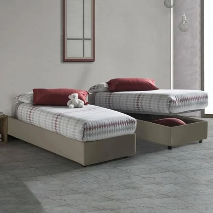 Talamo Italia - Einzelbett Caterina, Bettkasten mit Stoffbezug, 100 % Made in Italy, Öffnung vorne, geeignet für Matratzen 80x200 cm, Taupe – Bild 1