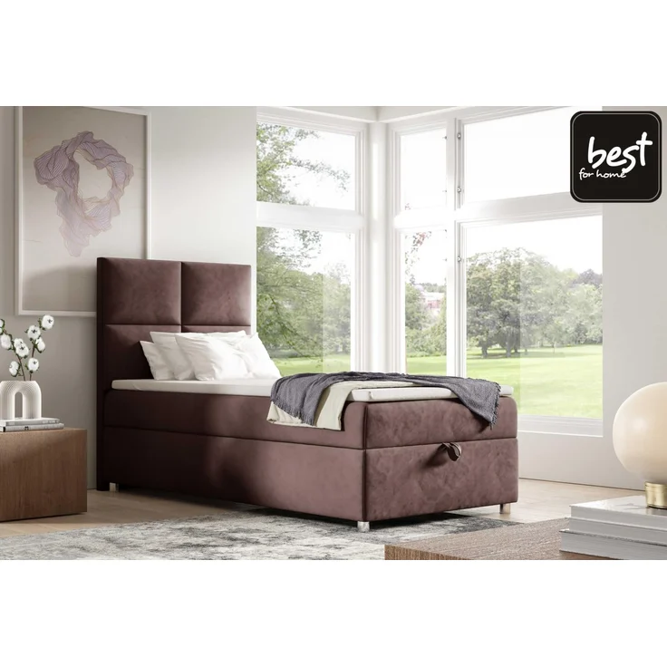 Best for Home Boxspringbett K2 SINGLE mit Bettkasten (Braun 90x200) – Bild 2