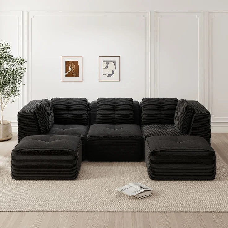 EINHOM Modulares Wohnzimmersofa ohne Gestell, geeignet für das Wohnzimmer, dreisitziges Cord-Sofa mit tiefer Sitzfläche, keine Montage erforderlich, Schwarz – Bild 4