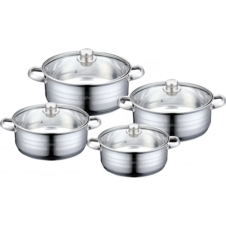 Cheffinger Kochtopf Set Topfset Glasdeckel 8-tlg Induktion Edelstahl CF-SP07