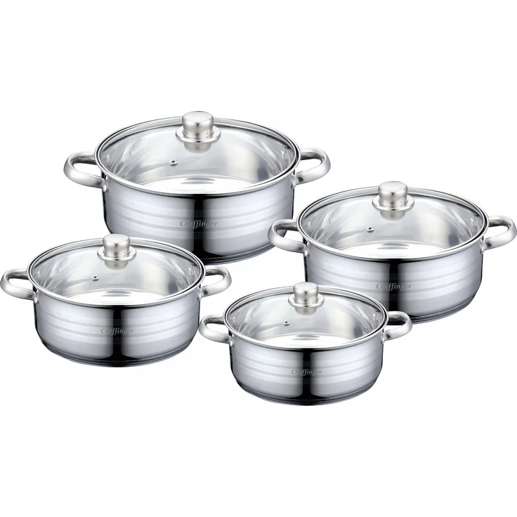 Cheffinger Kochtopf Set Topfset Glasdeckel 8-tlg Induktion Edelstahl CF-SP07