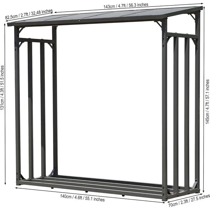 Quick Star Kaminholzregal Kaminholzregal 143x70x145 cm 1,4 m³ mit Wetterschutz, BxTxH:143x70x145 cm, Wetterschutz inklusive – Bild 2