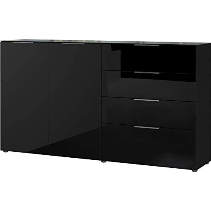 Germania Sideboard 3698-83 GW-Oakland, in Schwarz, mit Glasauflage, 184 x 102 x 42 cm (BxHxT) – Bild 2