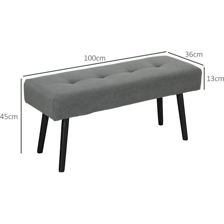 HOMCOM Polsterbank Sitzbank mit Cordbezug, Metallbeinen, Flurmöbel, 220 kg belastbar (Schuhbank, 1-St, getuftete Bettbank), für Schlafzimmer, Wohnzimmer, Flur 100 x 36 x 45 cm Grau – Bild 3