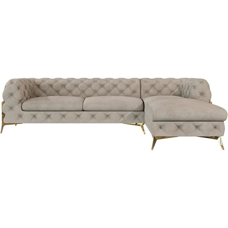 S-Style Möbel Ecksofa mit Ottomane Chesterfield Ashley mit Goldene Metall Füßen, Ottomane links oder rechts bestellbar, mit Wellenfederung – Bild 2