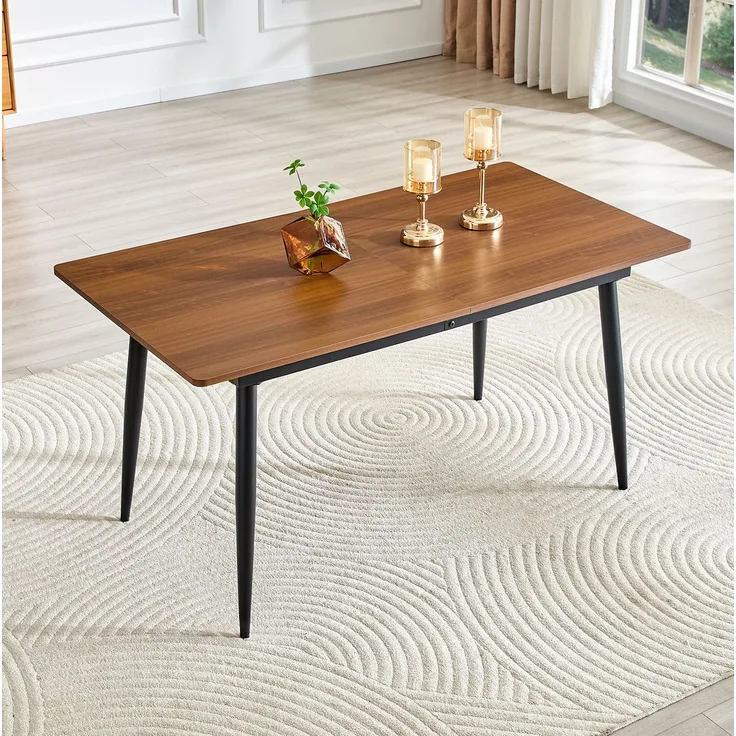 Esstisch aus MDF mit Metallgestell, 190,5/150x80x76,2 cm, Walnuss