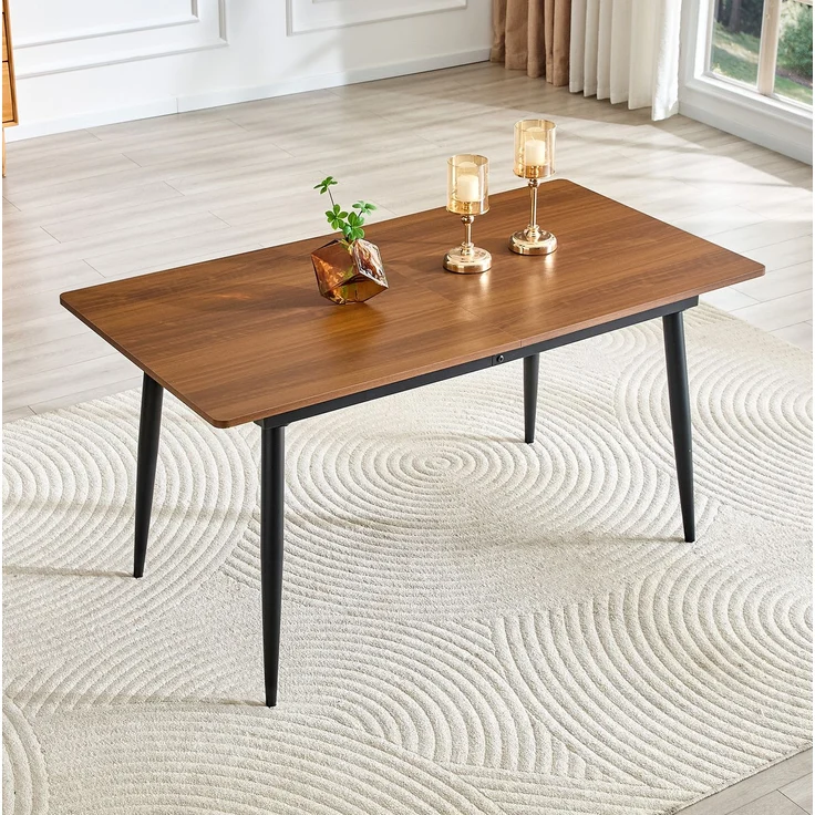 Esstisch aus MDF mit Metallgestell, 190,5/150x80x76,2 cm, Walnuss – Bild 1
