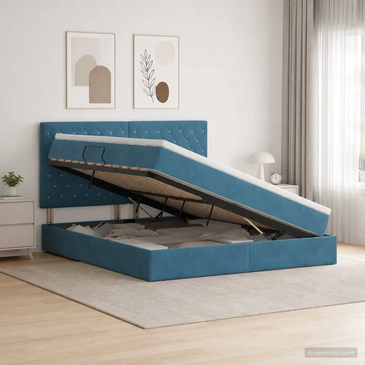 vidaXL Aufbewahrungsbett mit Matratze Dunkelblau 180 x 200 cm Samt 3459649