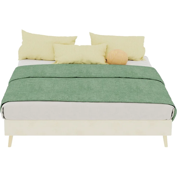 EINHOM Modernes Minimalistisches Bettgestell, 140 x 200 cm, Holländischer Samtstoff, Niedrige Bauweise, Moderne Schlafzimmermöbel, ohne Gasdruckfedern, ohne Kopfteil, Beige, (Ohne Matratze) – Bild 6