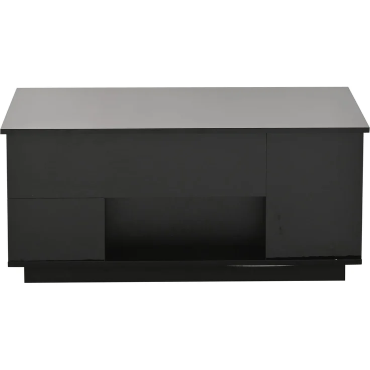 Couchtisch aus Spanplatte mit Hubfunktion, LED, Stauraum & 2 Hockern, 100x50x45 cm, Schwarz – Bild 7