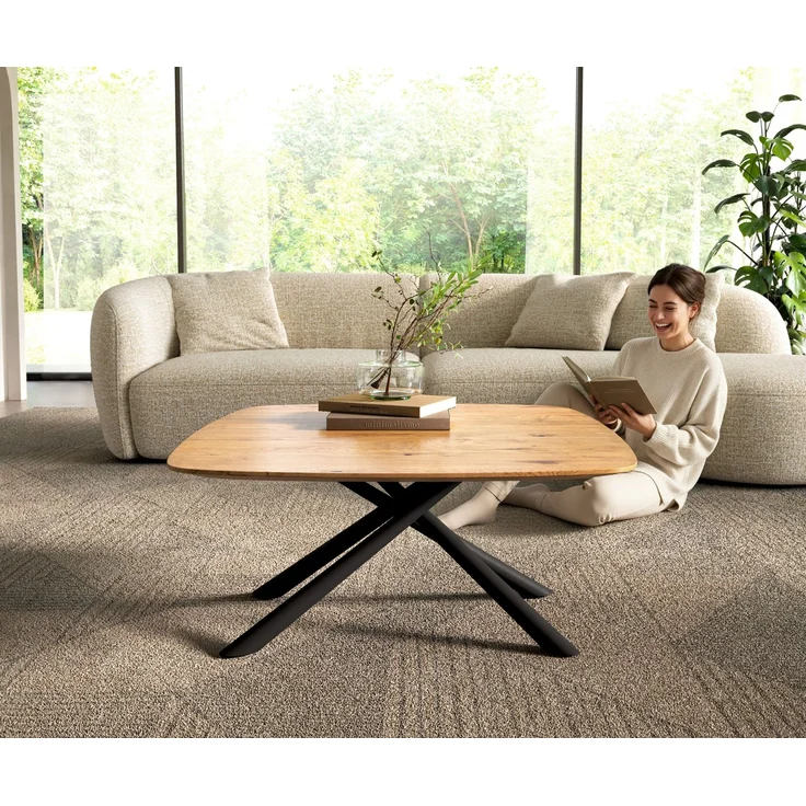Couchtisch Edge Boot 90x90 cm Eiche Natur Schweizer Kante Sarity Metall Schwarz – Bild 2