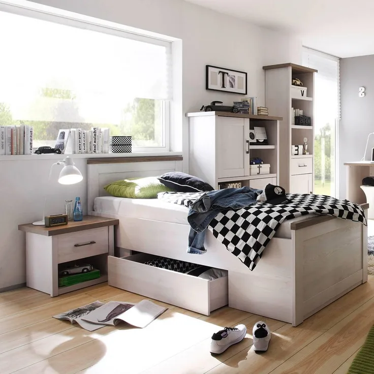 Jugendzimmer Set 4-tlg. LUND-78, Landhausstil, Pinie weiß Nb. /Trüffel Eiche Nb.