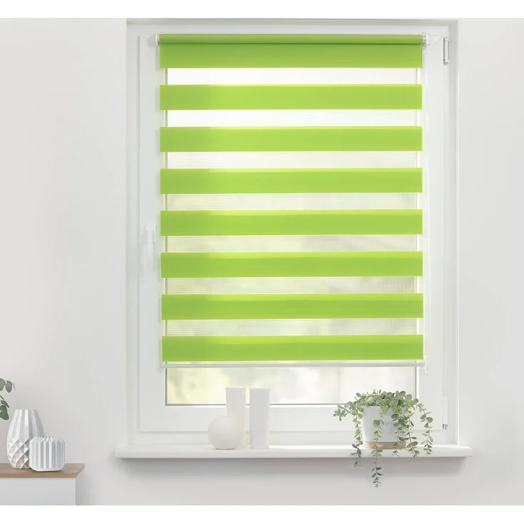 Lichtblick Doppelrollo Klemmfix ohne Bohren, Streifen, Blickdicht, Klemmträger-Montage, Sichtschutz, Wandmongtage, Deckenmontage, für Fenster und Türen Grün,60x150 cm (B x L) – Bild 2