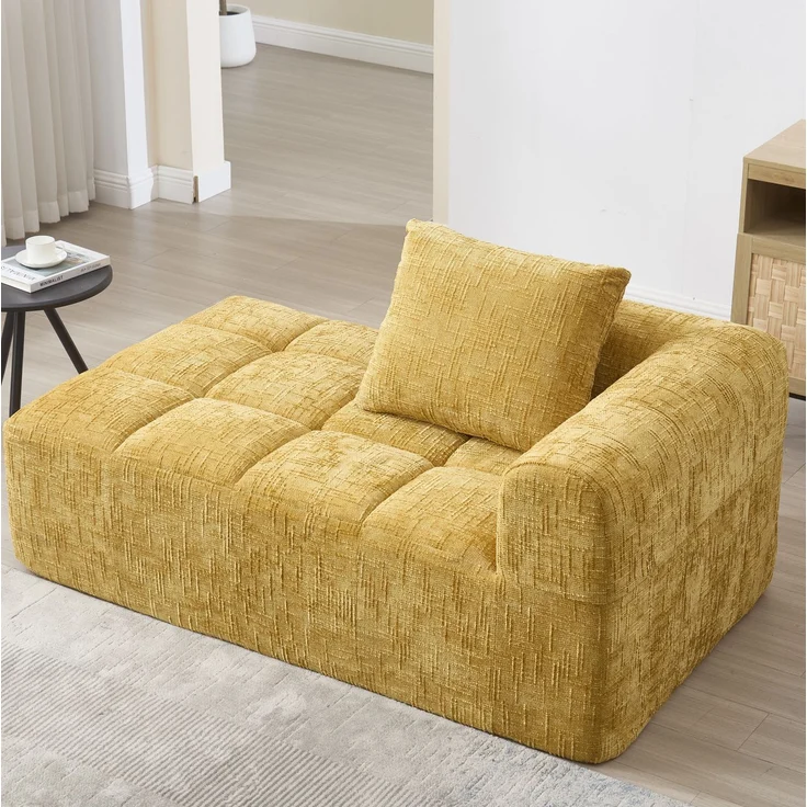 Chaiselongue-Sofa 158 x 90 x 60 cm in Gelb mit Seitentaschen und Kissen – Bild 5