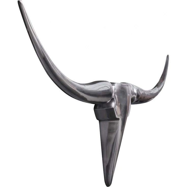 FineBuy Bull Geweih S Wanddekoration 74cm breit Alu Aluminium silber Aluminiumdekoration Wandgeweih Designdekoration – Bild 2