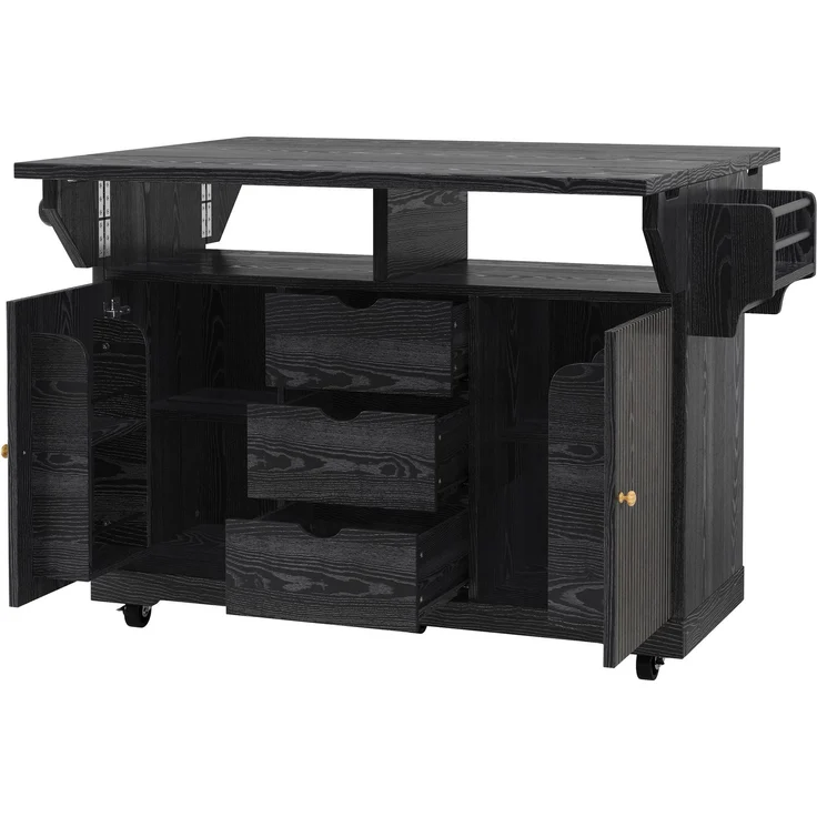 Küchenwagen 142,5 x 40/80 x 95 cm aus MDF und Metall, schwarz, beidseitig erweiterbar – Bild 5