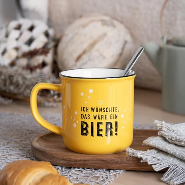 GRUSS & CO Becher mit Motiv "Bier" | New Bone China Porzellan, Emaille-Optik, 35 cl | Lustiges Geschenk, Frühstück | 73912 – Bild 5