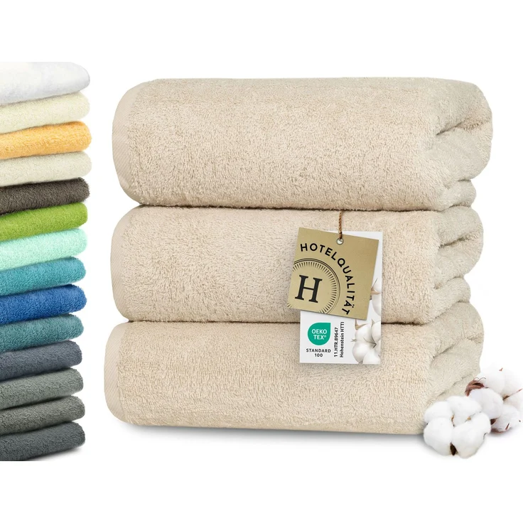 ZOLLNER Duschtücher 3er Set, creme (beige), 70x140 cm, 100% Baumwolle – Bild 1