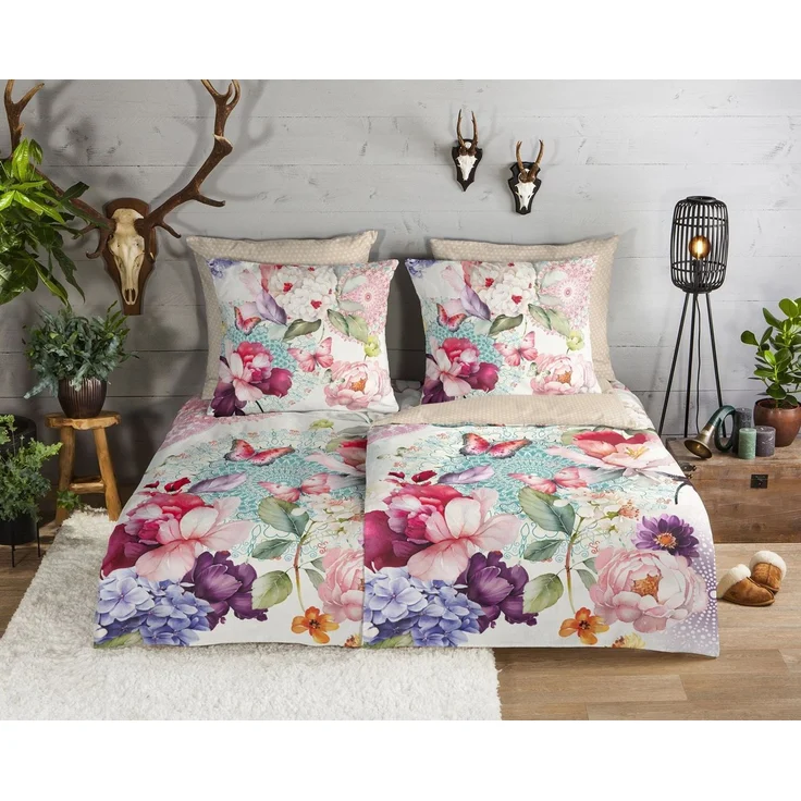 hip Bettwäsche Baumwolle, Renforcé, 2 teilig, Schmetterlinge mit Blumen und Mandala,natur – Bild 3