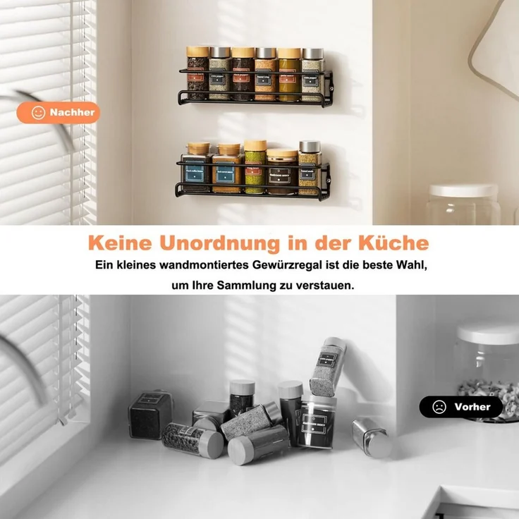 Zyronn Gewürzregal 2er Wand-Gewürzregal Metall – Hängender Gewürzhalter, 2-tlg, für Küchenschrank, selbstklebend oder zum Schrauben – Bild 2