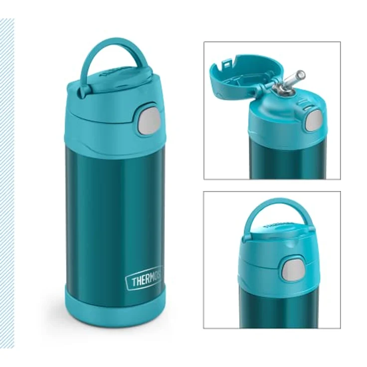 THERMOS kids FUNTAINER STRAW BOTTLE 0,35l, ocean teal, Thermosflasche für Kinder aus Edelstahl, mit Strohhalm, 12 h kalt, absolut dicht, für Schule, Kindergarten, Pause – Bild 3