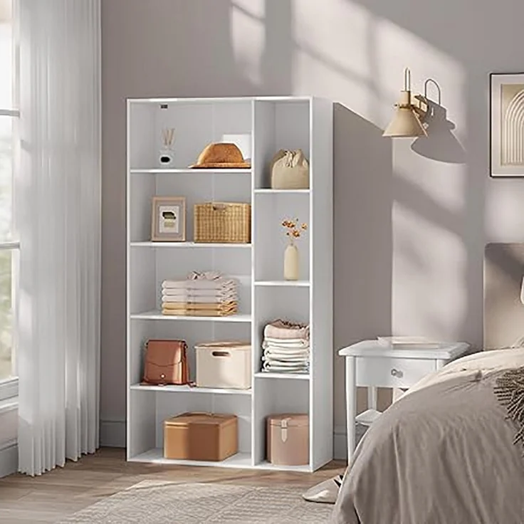 EUGAD Bücherregal, 1-tlg, mit 9 Fächern, freistehendes Regal, 80x150x30 cm, weiß – Bild 3