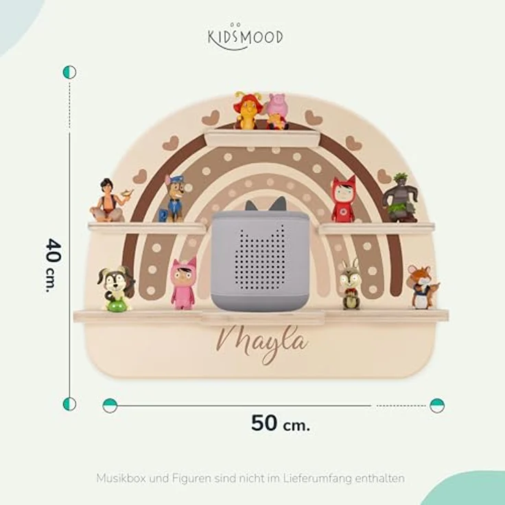 Kidsmood - Tonie Regal personalisiert mit Namen – Wandregal für Toniebox 2 & Figuren | Abgerundete Ecken & Kanten Inkl. Metallplättchen für Tonie Hörfiguren | Kinderzimmer Regal für Mädchen & Jungen – Bild 3